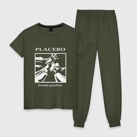 Женская пижама хлопок с принтом Placebo bruise pristine , 100% хлопок | брюки и футболка прямого кроя, без карманов, на брюках мягкая резинка на поясе и по низу штанин | 
