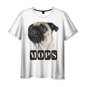 Мужская футболка 3D с принтом Мопс , 100% полиэфир | прямой крой, круглый вырез горловины, длина до линии бедер | mops | животные | мопс | собака