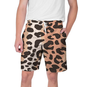 Мужские шорты 3D с принтом Леопард ,  полиэстер 100% | прямой крой, два кармана без застежек по бокам. Мягкая трикотажная резинка на поясе, внутри которой широкие завязки. Длина чуть выше колен | 