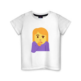 Детская футболка хлопок с принтом Thinking Emoji , 100% хлопок | круглый вырез горловины, полуприлегающий силуэт, длина до линии бедер | Тематика изображения на принте: almightyholton | deshaun holton | emoji