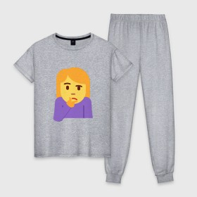 Женская пижама хлопок с принтом Thinking Emoji , 100% хлопок | брюки и футболка прямого кроя, без карманов, на брюках мягкая резинка на поясе и по низу штанин | almightyholton | deshaun holton | emoji