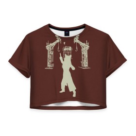 Женская футболка 3D укороченная с принтом Amanda Young | DBD , 100% полиэстер | круглая горловина, длина футболки до линии талии, рукава с отворотами | amanda young | dbd | dead by daylight | pig | saw | дбд | пила | свинья