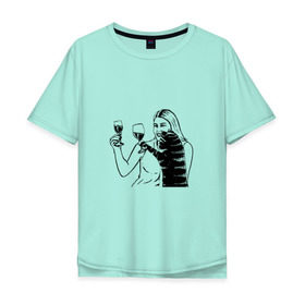 Мужская футболка хлопок Oversize с принтом Котик и Вино , 100% хлопок | свободный крой, круглый ворот, “спинка” длиннее передней части | винчик | выпьем за любовь | женщина | кот