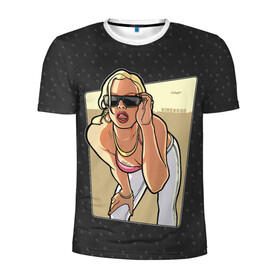 Мужская футболка 3D спортивная с принтом GTA SA - Девушка в очках , 100% полиэстер с улучшенными характеристиками | приталенный силуэт, круглая горловина, широкие плечи, сужается к линии бедра | grand theft auto | gta | rockstar games | san andreas | гта | сан андреас