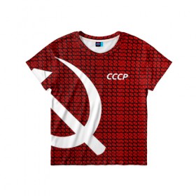 Детская футболка 3D с принтом СССР СПОРТ , 100% гипоаллергенный полиэфир | прямой крой, круглый вырез горловины, длина до линии бедер, чуть спущенное плечо, ткань немного тянется | Тематика изображения на принте: клетка | красный | молот | паттерн | серп