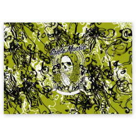 Поздравительная открытка с принтом Santa Muerte , 100% бумага | плотность бумаги 280 г/м2, матовая, на обратной стороне линовка и место для марки
 | ангел | демон | дьявол | кости | монстр | призрак | святая | традиция | череп | яркие