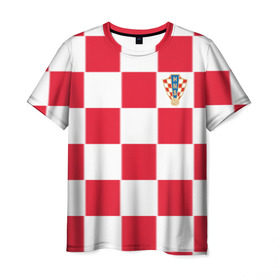 Мужская футболка 3D с принтом Хорватия домашняя форма 2018 , 100% полиэфир | прямой крой, круглый вырез горловины, длина до линии бедер | 