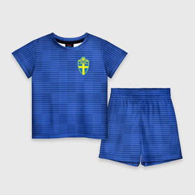 Детский костюм с шортами 3D с принтом Швеция гостевая форма ЧМ 2018 ,  |  | гостевая форма | сборная швеции | футбольная форма | швеция