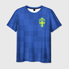 Мужская футболка 3D с принтом Швеция гостевая форма ЧМ 2018 , 100% полиэфир | прямой крой, круглый вырез горловины, длина до линии бедер | Тематика изображения на принте: гостевая форма | сборная швеции | футбольная форма | швеция