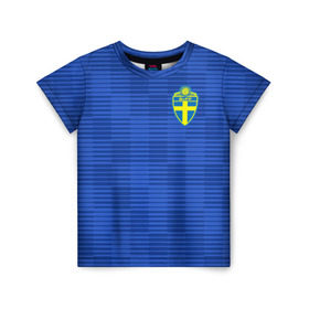 Детская футболка 3D с принтом Швеция гостевая форма ЧМ 2018 , 100% гипоаллергенный полиэфир | прямой крой, круглый вырез горловины, длина до линии бедер, чуть спущенное плечо, ткань немного тянется | гостевая форма | сборная швеции | футбольная форма | швеция