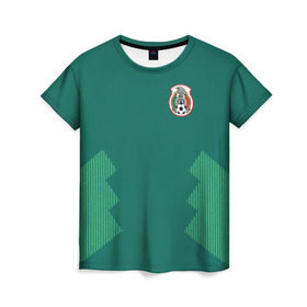 Женская футболка 3D с принтом Домашняя форма сборной Мексики , 100% полиэфир ( синтетическое хлопкоподобное полотно) | прямой крой, круглый вырез горловины, длина до линии бедер | мексика | сборная мексики | форма мексики | чемпионат по футболу
