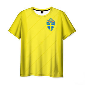 Мужская футболка 3D с принтом Швеция домашняя форма ЧМ 2018 , 100% полиэфир | прямой крой, круглый вырез горловины, длина до линии бедер | домашняя форма | сборная швеции | футбол | футбольная форма | швеция