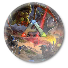 Значок с принтом Ark: Survival Evolved ,  металл | круглая форма, металлическая застежка в виде булавки | арк