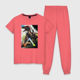 Женская пижама хлопок с принтом Ark Survival Evolved , 100% хлопок | брюки и футболка прямого кроя, без карманов, на брюках мягкая резинка на поясе и по низу штанин | арк