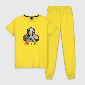 Женская пижама хлопок с принтом Ark Survival Evolved , 100% хлопок | брюки и футболка прямого кроя, без карманов, на брюках мягкая резинка на поясе и по низу штанин | арк