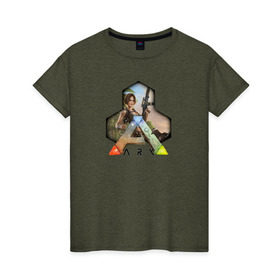 Женская футболка хлопок с принтом Ark Survival Evolved , 100% хлопок | прямой крой, круглый вырез горловины, длина до линии бедер, слегка спущенное плечо | арк