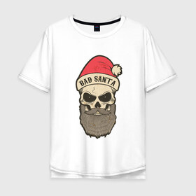 Мужская футболка хлопок Oversize с принтом Санта череп , 100% хлопок | свободный крой, круглый ворот, “спинка” длиннее передней части | Тематика изображения на принте: skull | бородатый | рождество | санта клаус