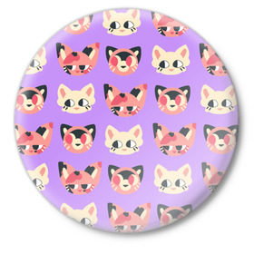 Значок с принтом Cat and Panda ,  металл | круглая форма, металлическая застежка в виде булавки | animal | cat | cute | kitty | meow | pattern | pet | животное | кот | котенок | котики | мяу | паттерн