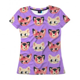 Женская футболка 3D с принтом Cat and Panda , 100% полиэфир ( синтетическое хлопкоподобное полотно) | прямой крой, круглый вырез горловины, длина до линии бедер | animal | cat | cute | kitty | meow | pattern | pet | животное | кот | котенок | котики | мяу | паттерн