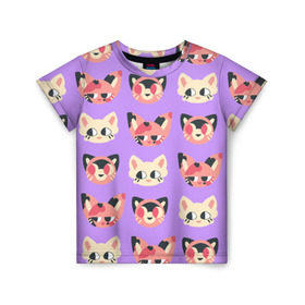 Детская футболка 3D с принтом Cat and Panda , 100% гипоаллергенный полиэфир | прямой крой, круглый вырез горловины, длина до линии бедер, чуть спущенное плечо, ткань немного тянется | animal | cat | cute | kitty | meow | pattern | pet | животное | кот | котенок | котики | мяу | паттерн