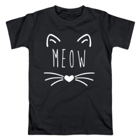 Мужская футболка хлопок с принтом Мяу , 100% хлопок | прямой крой, круглый вырез горловины, длина до линии бедер, слегка спущенное плечо. | Тематика изображения на принте: animal | cat | cute | heart | kitty | meow | pet | животное | кот | котенок | котики | мяу | сердце