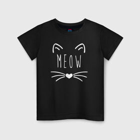 Детская футболка хлопок с принтом Мяу , 100% хлопок | круглый вырез горловины, полуприлегающий силуэт, длина до линии бедер | animal | cat | cute | heart | kitty | meow | pet | животное | кот | котенок | котики | мяу | сердце