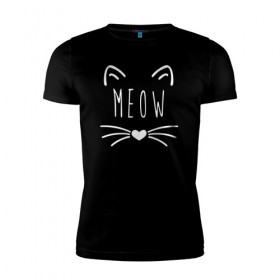 Мужская футболка премиум с принтом Мяу , 92% хлопок, 8% лайкра | приталенный силуэт, круглый вырез ворота, длина до линии бедра, короткий рукав | animal | cat | cute | heart | kitty | meow | pet | животное | кот | котенок | котики | мяу | сердце