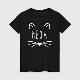 Женская футболка хлопок с принтом Мяу , 100% хлопок | прямой крой, круглый вырез горловины, длина до линии бедер, слегка спущенное плечо | animal | cat | cute | heart | kitty | meow | pet | животное | кот | котенок | котики | мяу | сердце