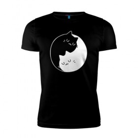 Мужская футболка премиум с принтом Инь Янь , 92% хлопок, 8% лайкра | приталенный силуэт, круглый вырез ворота, длина до линии бедра, короткий рукав | cat | kitty | животное | инь ян | кот | котенок | котики
