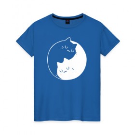 Женская футболка хлопок с принтом Инь Янь , 100% хлопок | прямой крой, круглый вырез горловины, длина до линии бедер, слегка спущенное плечо | cat | kitty | животное | инь ян | кот | котенок | котики