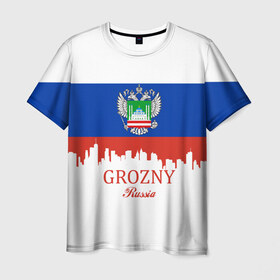 Мужская футболка 3D с принтом GROZNY (Грозный) , 100% полиэфир | прямой крой, круглый вырез горловины, длина до линии бедер | chechnya | grozny | герб | город | грозный | кавказ | кавказец | кадыров | надпись | патриот | республика | северный | флаг | флага | цвета | чех | чечен | чеченец | чеченка | чеченская | чечня