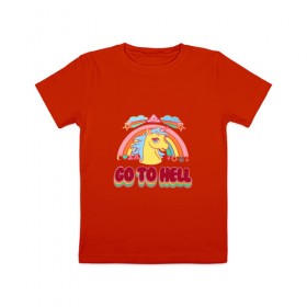 Детская футболка хлопок с принтом Радуга единорог , 100% хлопок | круглый вырез горловины, полуприлегающий силуэт, длина до линии бедер | Тематика изображения на принте: go to hell | отправляйся в ад
