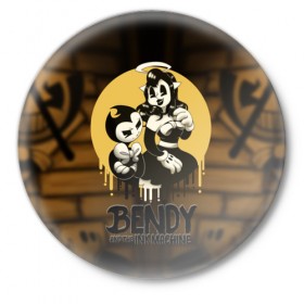 Значок с принтом Bendy and the ink machine (30) ,  металл | круглая форма, металлическая застежка в виде булавки | bendy | bendy and the ink machine | game | horror | ink | machine | trend | video game