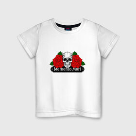 Детская футболка хлопок с принтом Memento mori / Помни о смерти , 100% хлопок | круглый вырез горловины, полуприлегающий силуэт, длина до линии бедер | rock | roses | skull | розы | череп