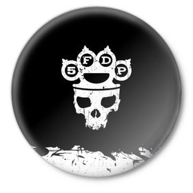 Значок с принтом Five Finger Death Punch ,  металл | круглая форма, металлическая застежка в виде булавки | Тематика изображения на принте: 5fdp | alternative | ffdp | groove | metal | metall | rock | альтернатива | грув | группа | метал | рок | череп