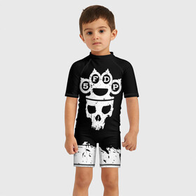 Детский купальный костюм 3D с принтом Five Finger Death Punch , Полиэстер 85%, Спандекс 15% | застежка на молнии на спине | 5fdp | alternative | ffdp | groove | metal | metall | rock | альтернатива | грув | группа | метал | рок | череп
