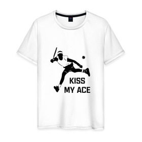 Мужская футболка хлопок с принтом Kiss My Ace , 100% хлопок | прямой крой, круглый вырез горловины, длина до линии бедер, слегка спущенное плечо. | теннис