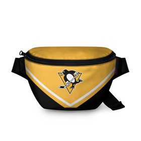 Поясная сумка 3D с принтом Pittsburgh Penguins (Форма 1) , 100% полиэстер | плотная ткань, ремень с регулируемой длиной, внутри несколько карманов для мелочей, основное отделение и карман с обратной стороны сумки застегиваются на молнию | питтсбург пингвинз