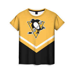 Женская футболка 3D с принтом Pittsburgh Penguins (Форма 1) , 100% полиэфир ( синтетическое хлопкоподобное полотно) | прямой крой, круглый вырез горловины, длина до линии бедер | питтсбург пингвинз