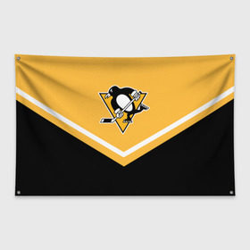 Флаг-баннер с принтом Pittsburgh Penguins (Форма 1) , 100% полиэстер | размер 67 х 109 см, плотность ткани — 95 г/м2; по краям флага есть четыре люверса для крепления | питтсбург пингвинз