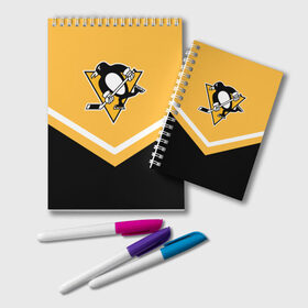 Блокнот с принтом Pittsburgh Penguins (Форма 1) , 100% бумага | 48 листов, плотность листов — 60 г/м2, плотность картонной обложки — 250 г/м2. Листы скреплены удобной пружинной спиралью. Цвет линий — светло-серый
 | питтсбург пингвинз