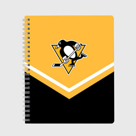 Тетрадь с принтом Pittsburgh Penguins (Форма 1) , 100% бумага | 48 листов, плотность листов — 60 г/м2, плотность картонной обложки — 250 г/м2. Листы скреплены сбоку удобной пружинной спиралью. Уголки страниц и обложки скругленные. Цвет линий — светло-серый
 | Тематика изображения на принте: питтсбург пингвинз