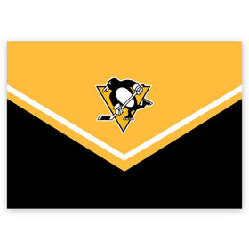 Поздравительная открытка с принтом Pittsburgh Penguins (Форма 1) , 100% бумага | плотность бумаги 280 г/м2, матовая, на обратной стороне линовка и место для марки
 | питтсбург пингвинз
