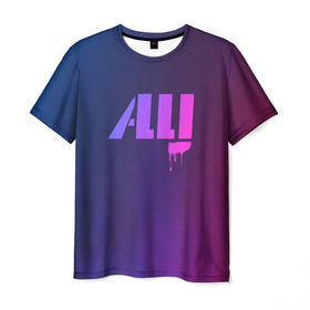 Мужская футболка 3D с принтом ALLJ , 100% полиэфир | прямой крой, круглый вырез горловины, длина до линии бедер | Тематика изображения на принте: allj | music | pop | purple | rap | градиент | клубная музыка. | космос | минимал | музыка | поп | розовое вино | рэп | сузуки | фиолетовый | элджей