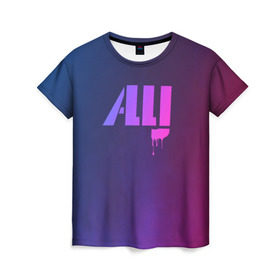 Женская футболка 3D с принтом ALLJ , 100% полиэфир ( синтетическое хлопкоподобное полотно) | прямой крой, круглый вырез горловины, длина до линии бедер | allj | music | pop | purple | rap | градиент | клубная музыка. | космос | минимал | музыка | поп | розовое вино | рэп | сузуки | фиолетовый | элджей