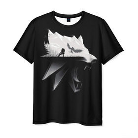 Мужская футболка 3D с принтом Волк , 100% полиэфир | прямой крой, круглый вырез горловины, длина до линии бедер | gerald | wild hunt | witcher | wolf | ведьмак | волк | дикая охота