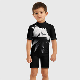 Детский купальный костюм 3D с принтом Волк , Полиэстер 85%, Спандекс 15% | застежка на молнии на спине | gerald | wild hunt | witcher | wolf | ведьмак | волк | дикая охота
