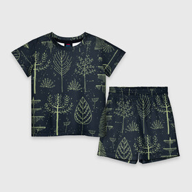 Детский костюм с шортами 3D с принтом Загадочный лес ,  |  | Тематика изображения на принте: дерево | дуб | елка | животные | лес | мода | обитатели | прикольные | природа | сказка | тайна | яркие