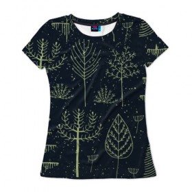 Женская футболка 3D с принтом Загадочный лес , 100% полиэфир ( синтетическое хлопкоподобное полотно) | прямой крой, круглый вырез горловины, длина до линии бедер | дерево | дуб | елка | животные | лес | мода | обитатели | прикольные | природа | сказка | тайна | яркие