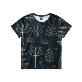 Детская футболка 3D с принтом Загадочный лес , 100% гипоаллергенный полиэфир | прямой крой, круглый вырез горловины, длина до линии бедер, чуть спущенное плечо, ткань немного тянется | дерево | дуб | елка | животные | лес | мода | обитатели | прикольные | природа | сказка | тайна | яркие